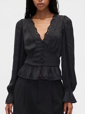 NWT GAP black shadow stripe peplum top  L